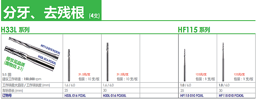 德國(guó)奧一拔牙車針分牙、去殘根